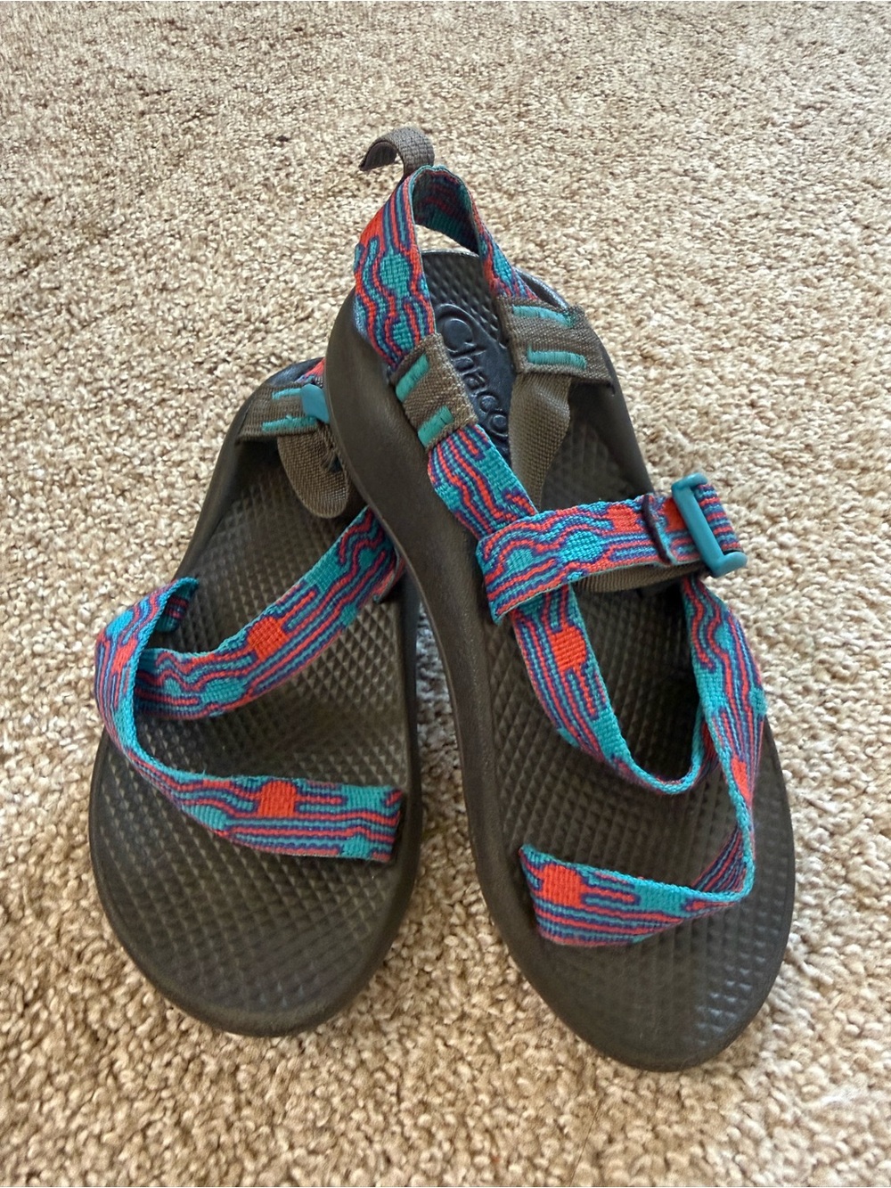 Chaco Kids Woven Strap Outdoor Sandals - Teal & Orange Size US3